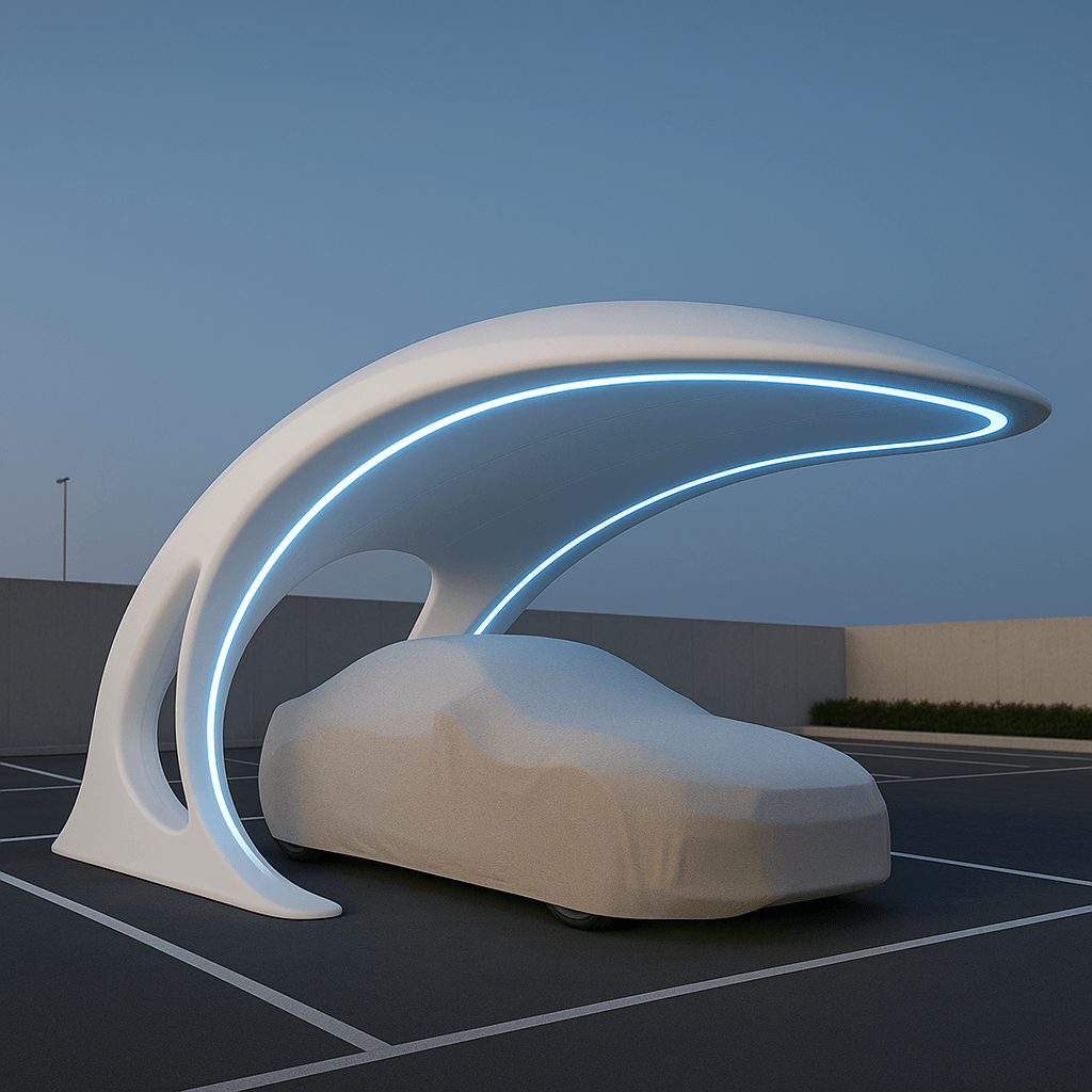 futuristic carport at twilight