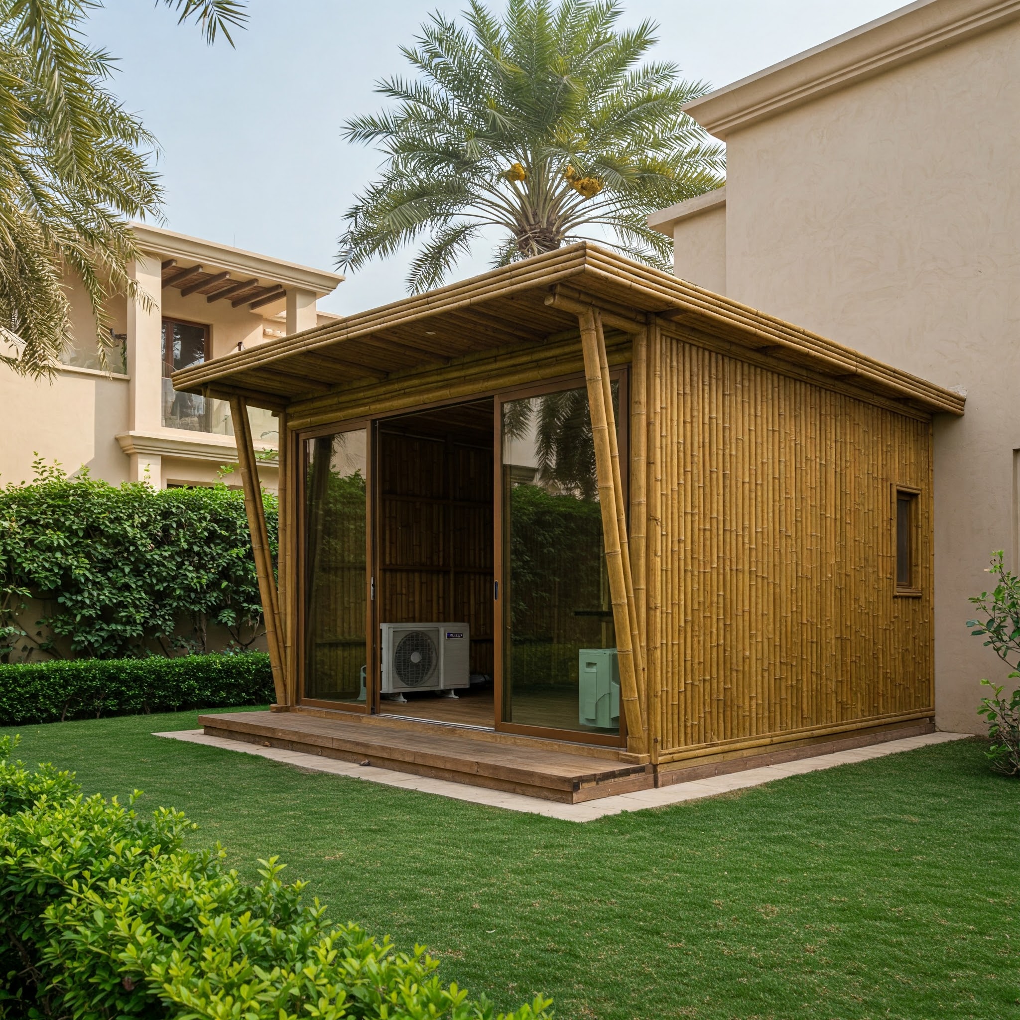 Bamboo garden Lounge Cabin for outdoor living in Dubai villa garden
